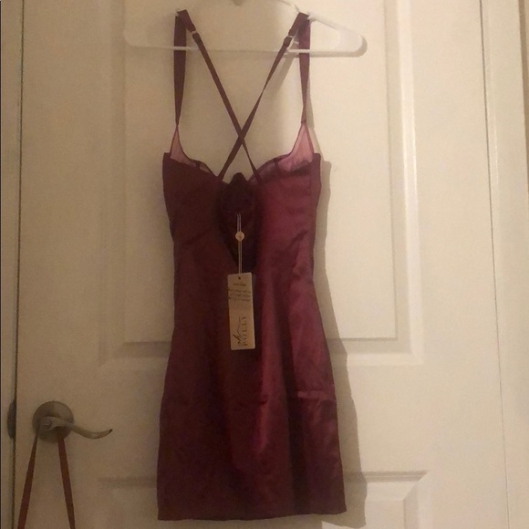 GIVE 'EM THE SLIP UNDERWIRED SATIN DRESS IN BERRY - Picture 3 of 5